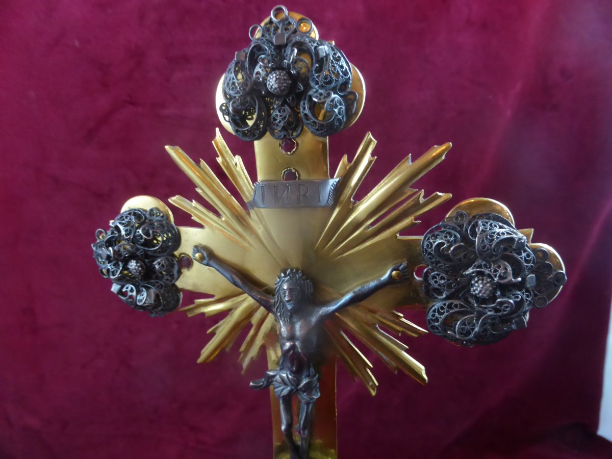 Cross Reliquary Silver Vermeil 18 Eme-photo-3