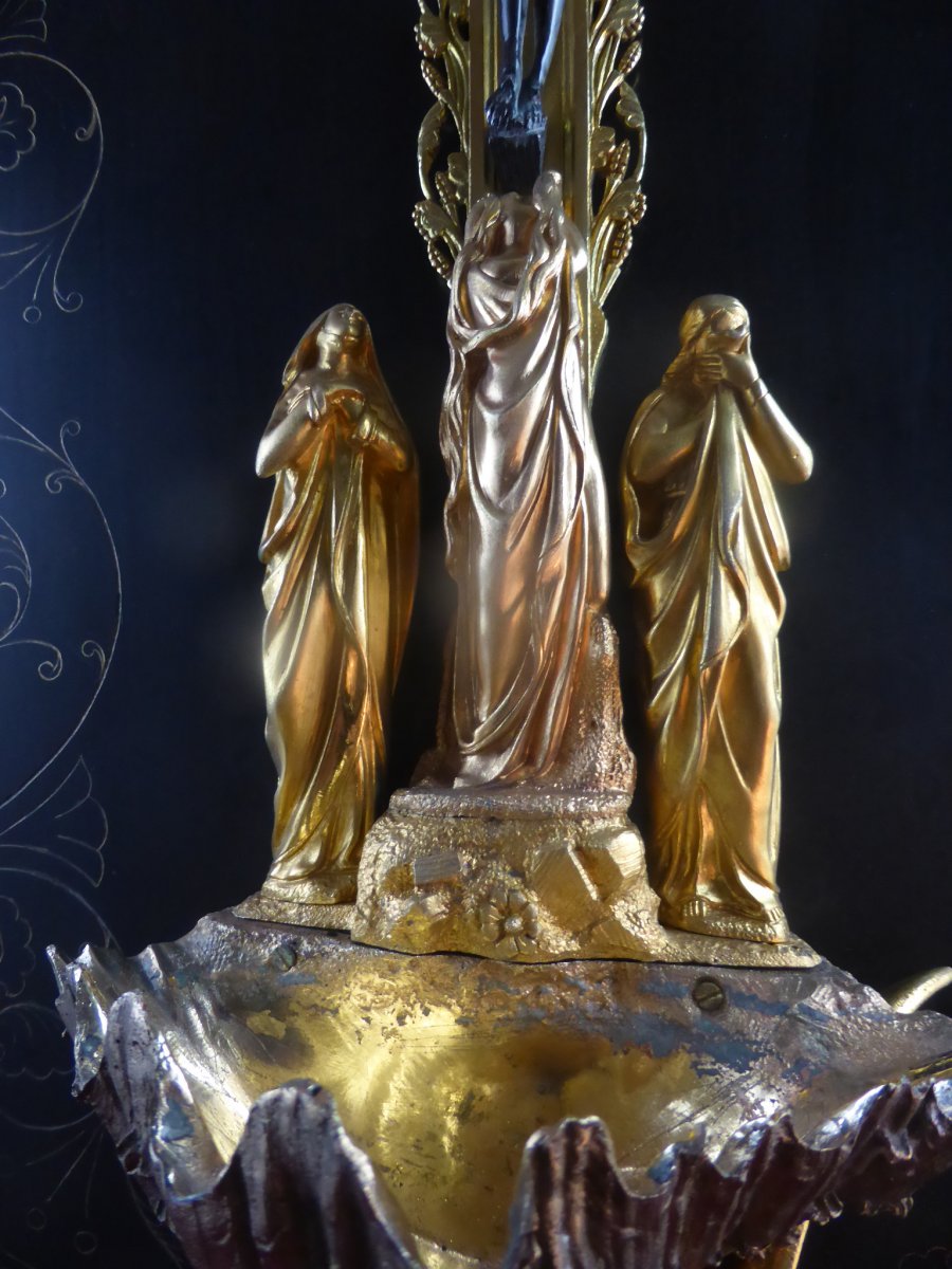 GRAND Benitier Bronze Dore Et Marbre Napoleon III-photo-3
