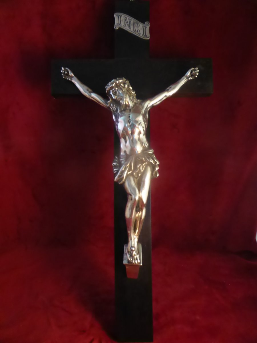 Crucifix En Argent Et Ebene De Macassar