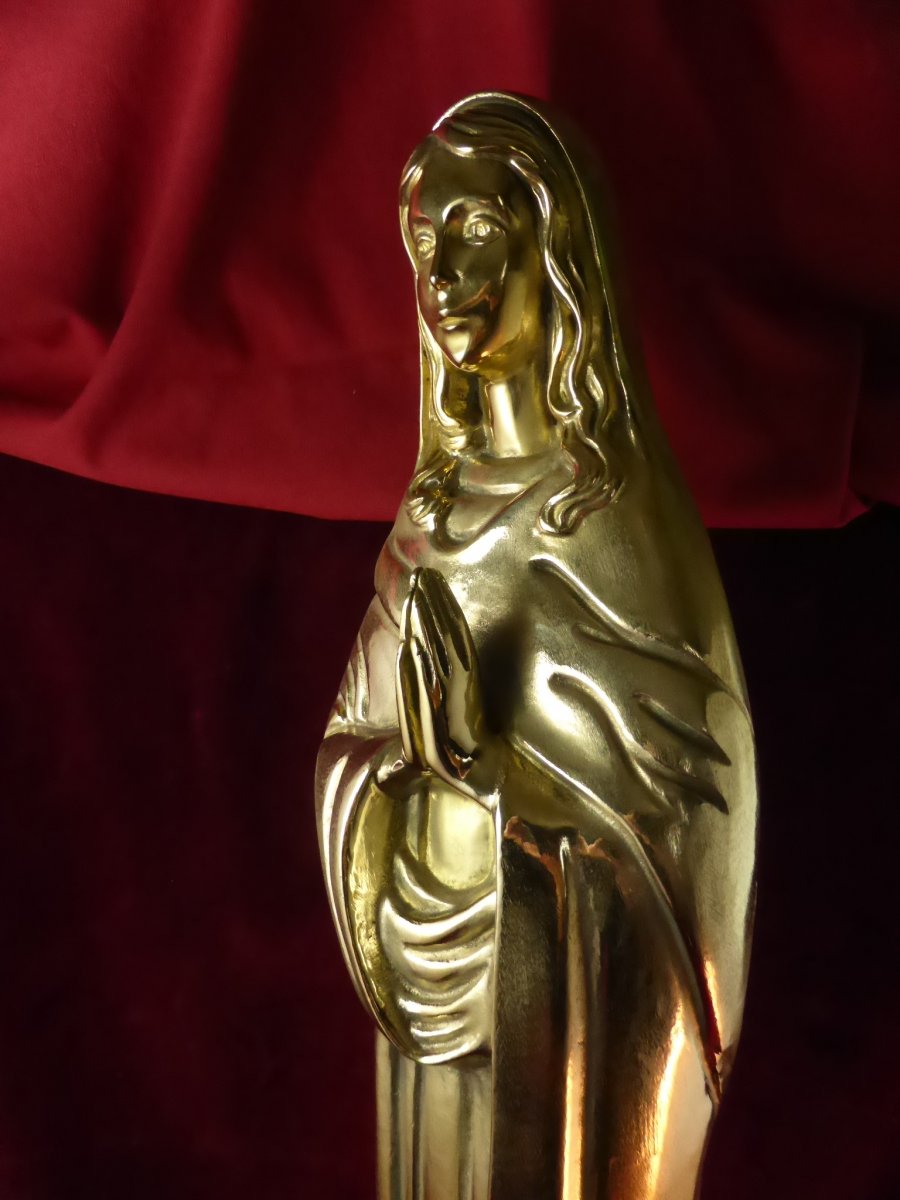 Grande Vierge Priant En Bronze Dore-photo-4