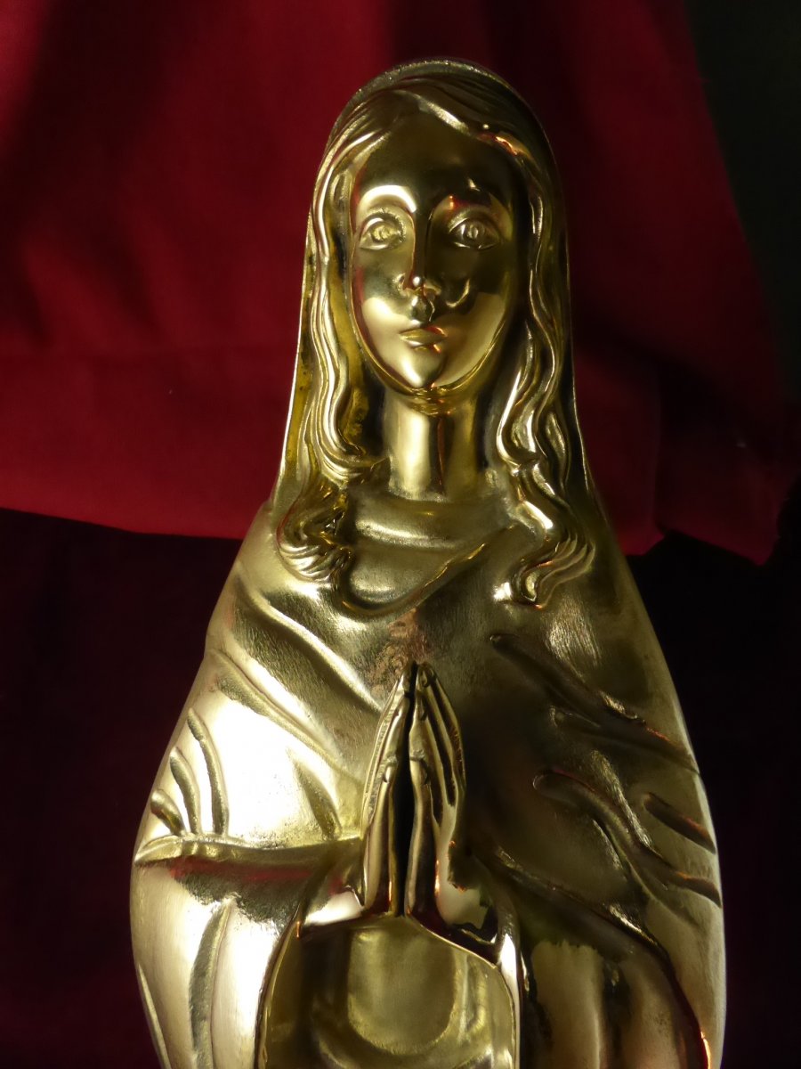 Grande Vierge Priant En Bronze Dore-photo-2