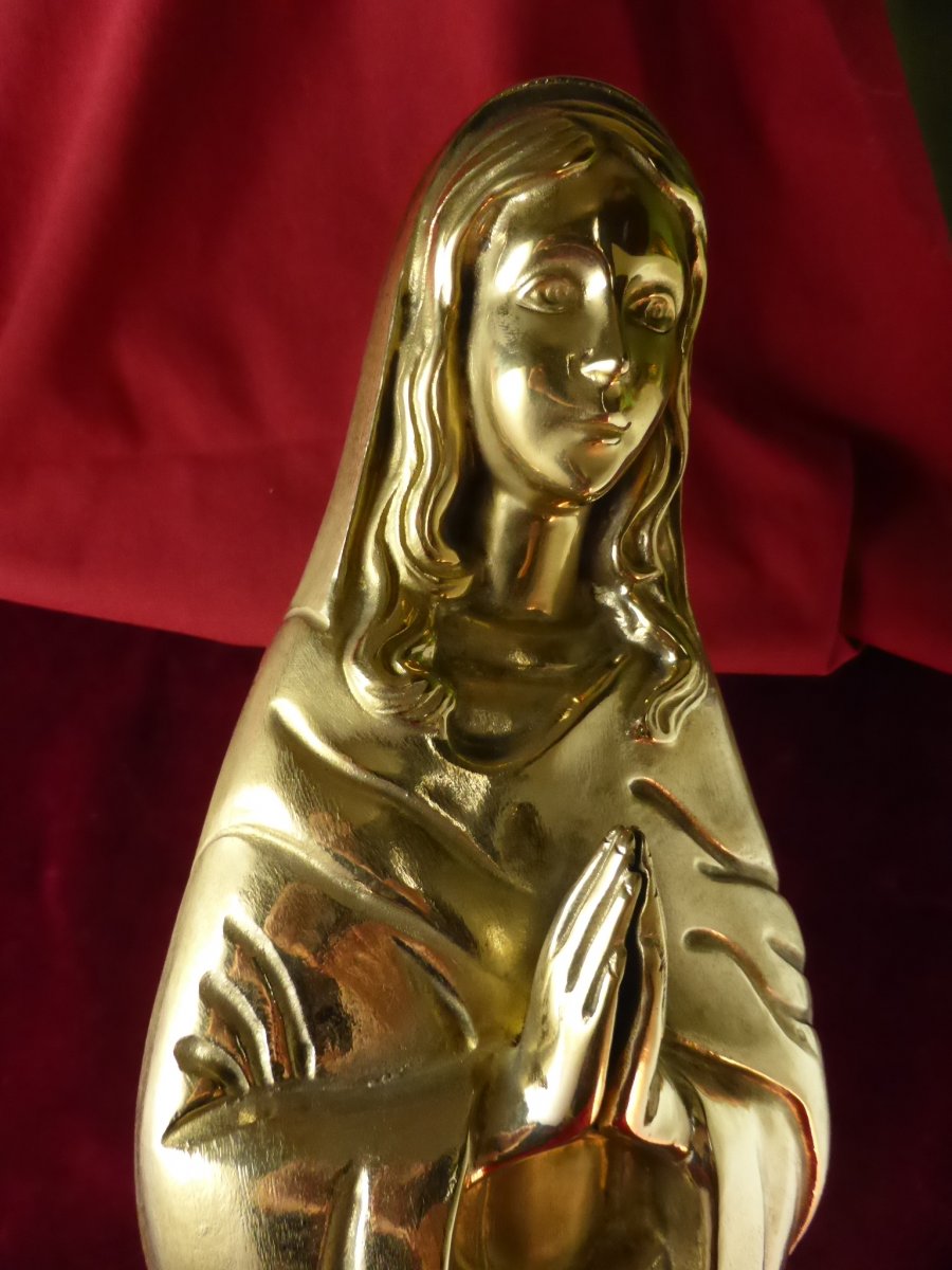 Grande Vierge Priant En Bronze Dore-photo-4