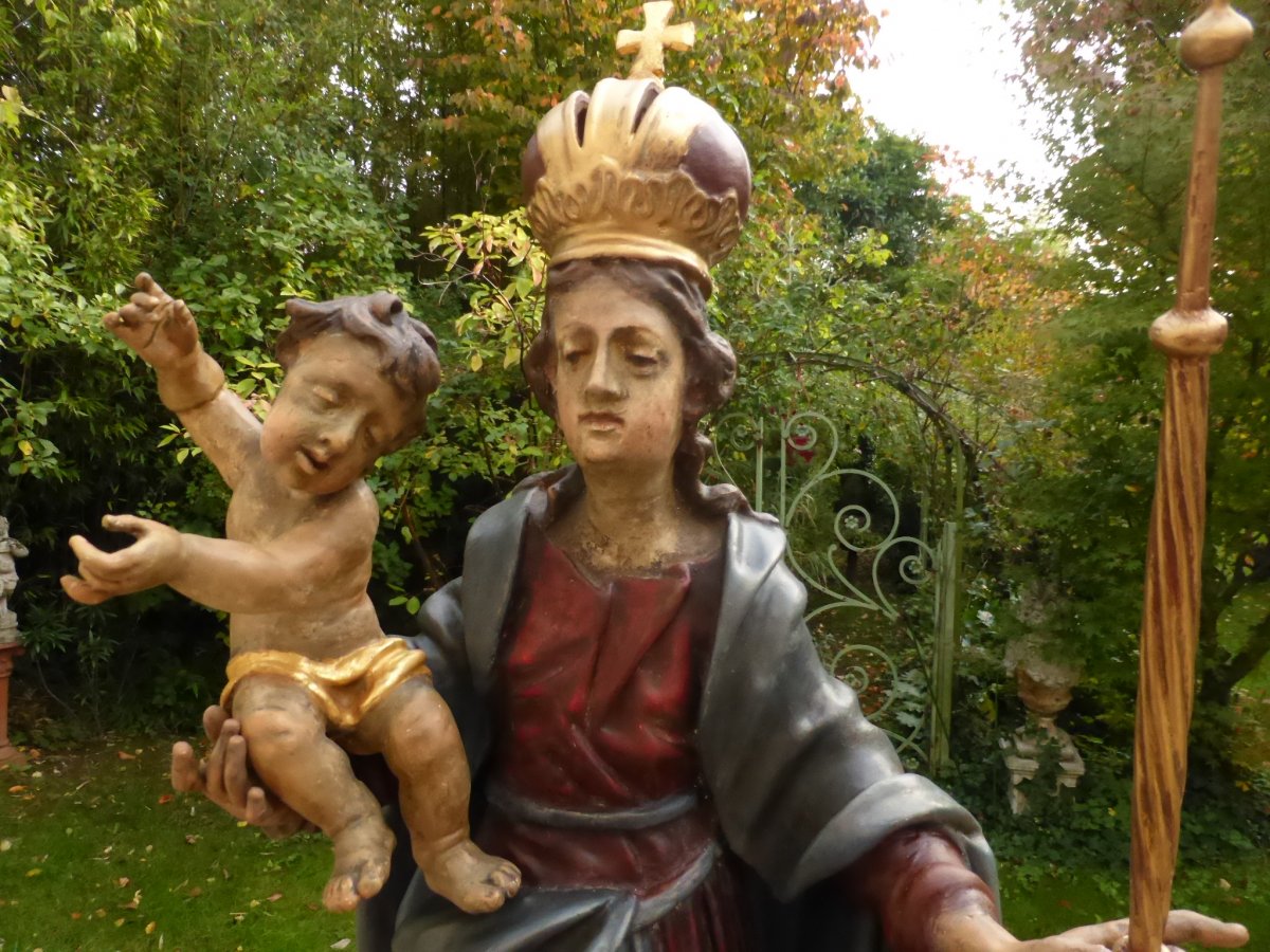 Vierge A L Enfant Bois Polychrome Italie 18 Eme Siecle-photo-2