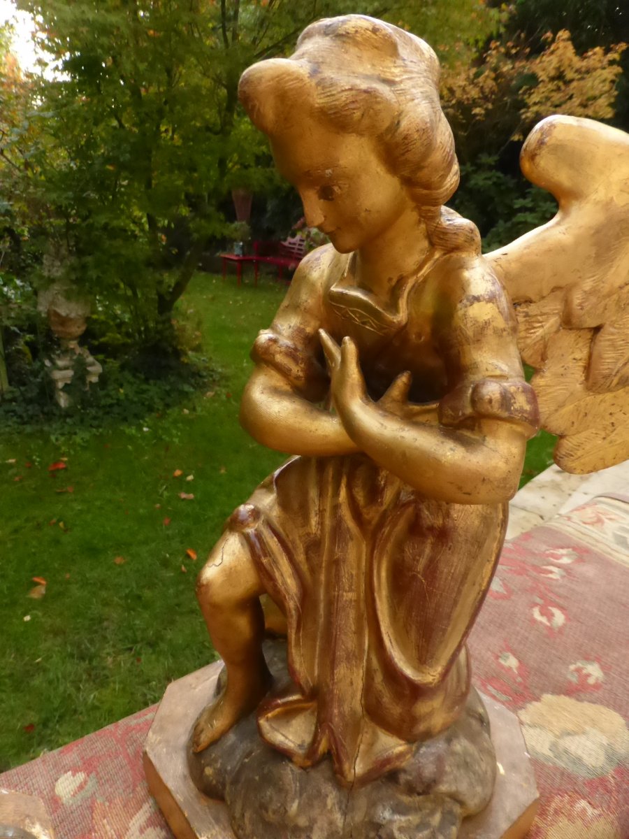 Anges Adorateurs En Bois Dore Paire-photo-3