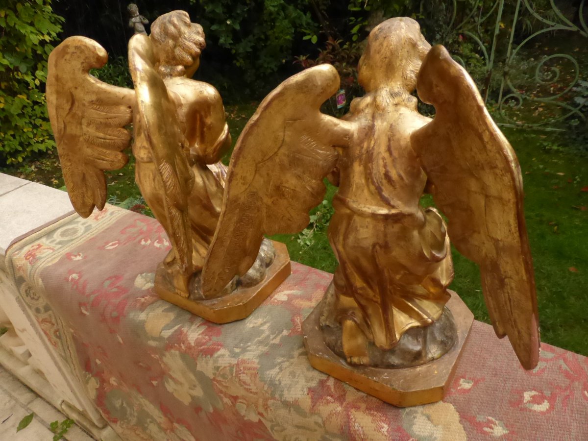 Anges Adorateurs En Bois Dore Paire-photo-4