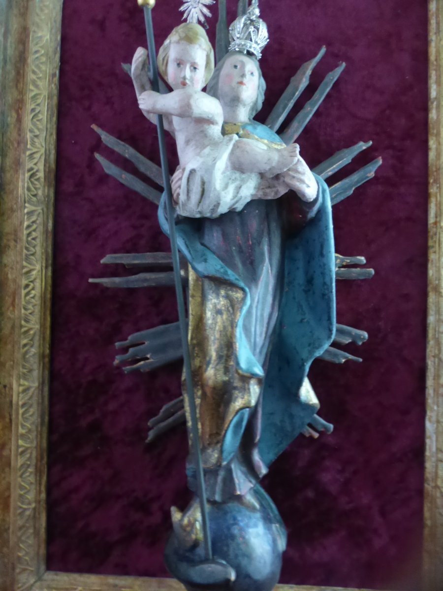Virgin And Child In Wood Frame 18 Eme Siecle-photo-3