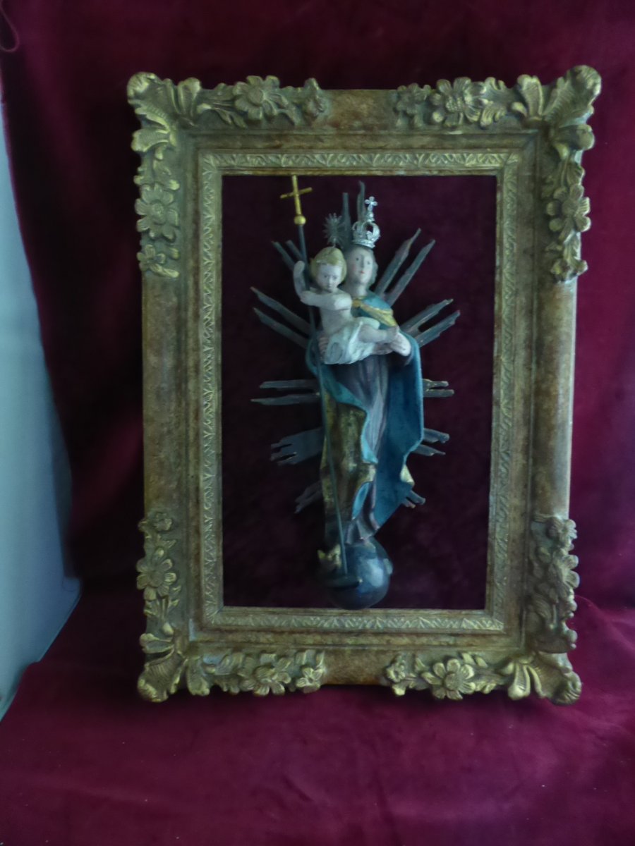 Virgin And Child In Wood Frame 18 Eme Siecle-photo-5