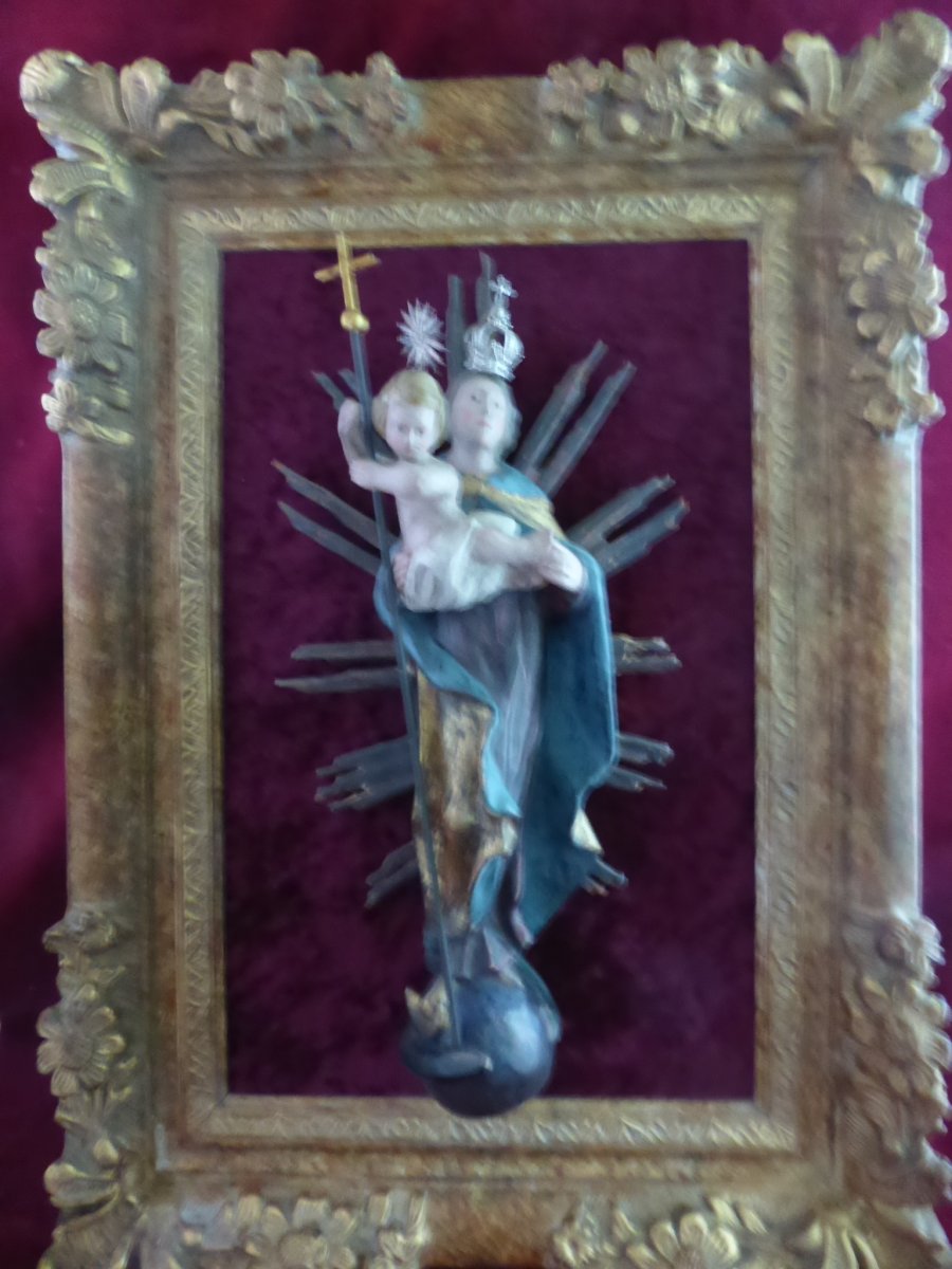 Virgin And Child In Wood Frame 18 Eme Siecle