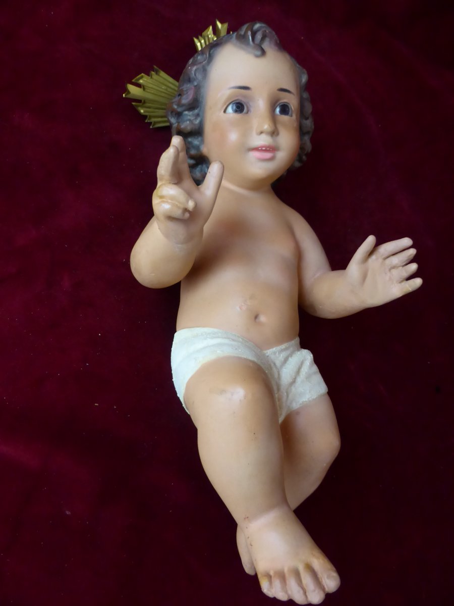 Enfant Jesus De Creche Platre Yeux En Sulfure-photo-1