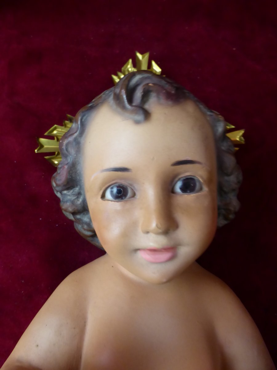 Enfant Jesus De Creche Platre Yeux En Sulfure-photo-2