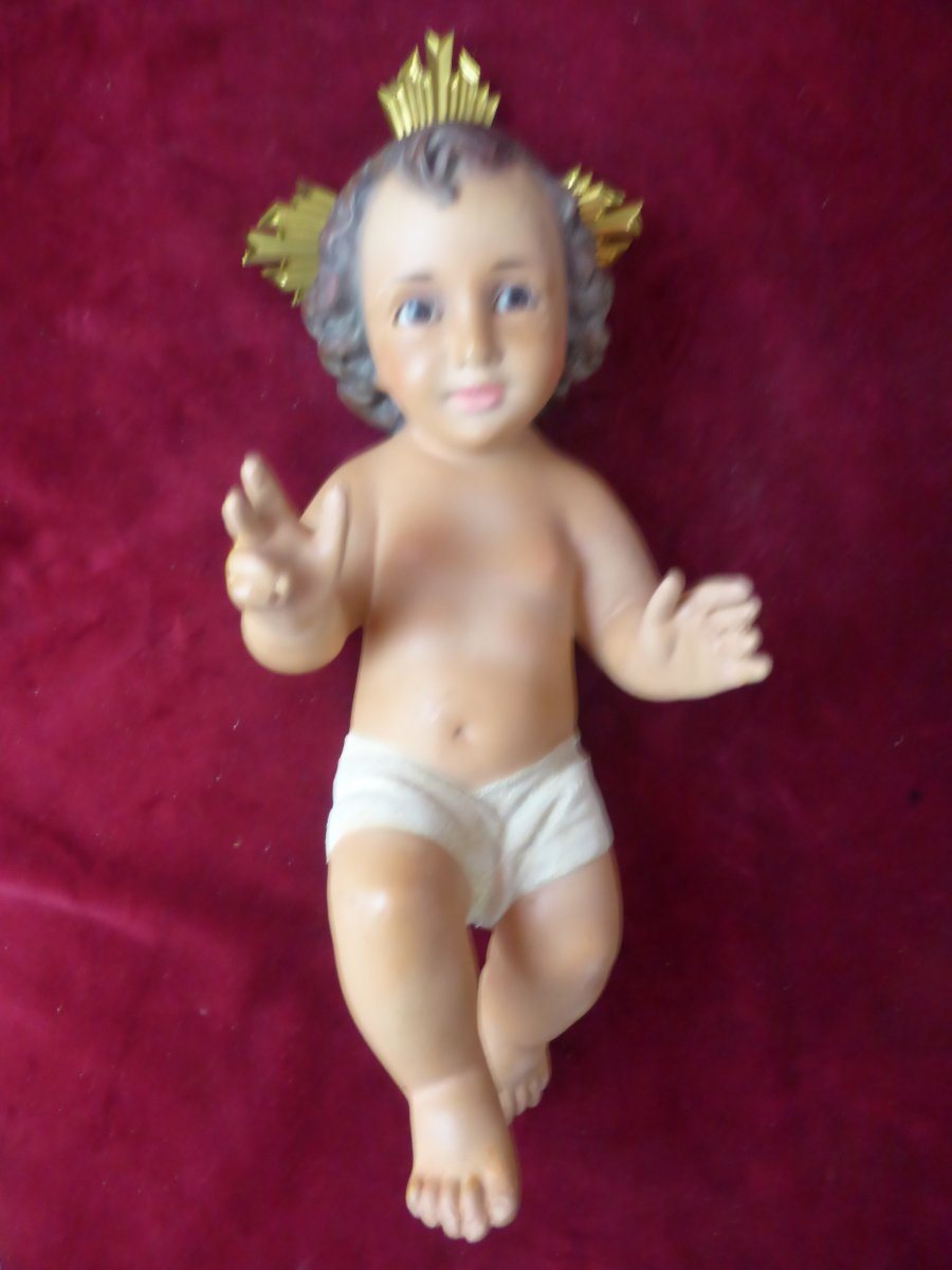 Enfant Jesus De Creche Platre Yeux En Sulfure