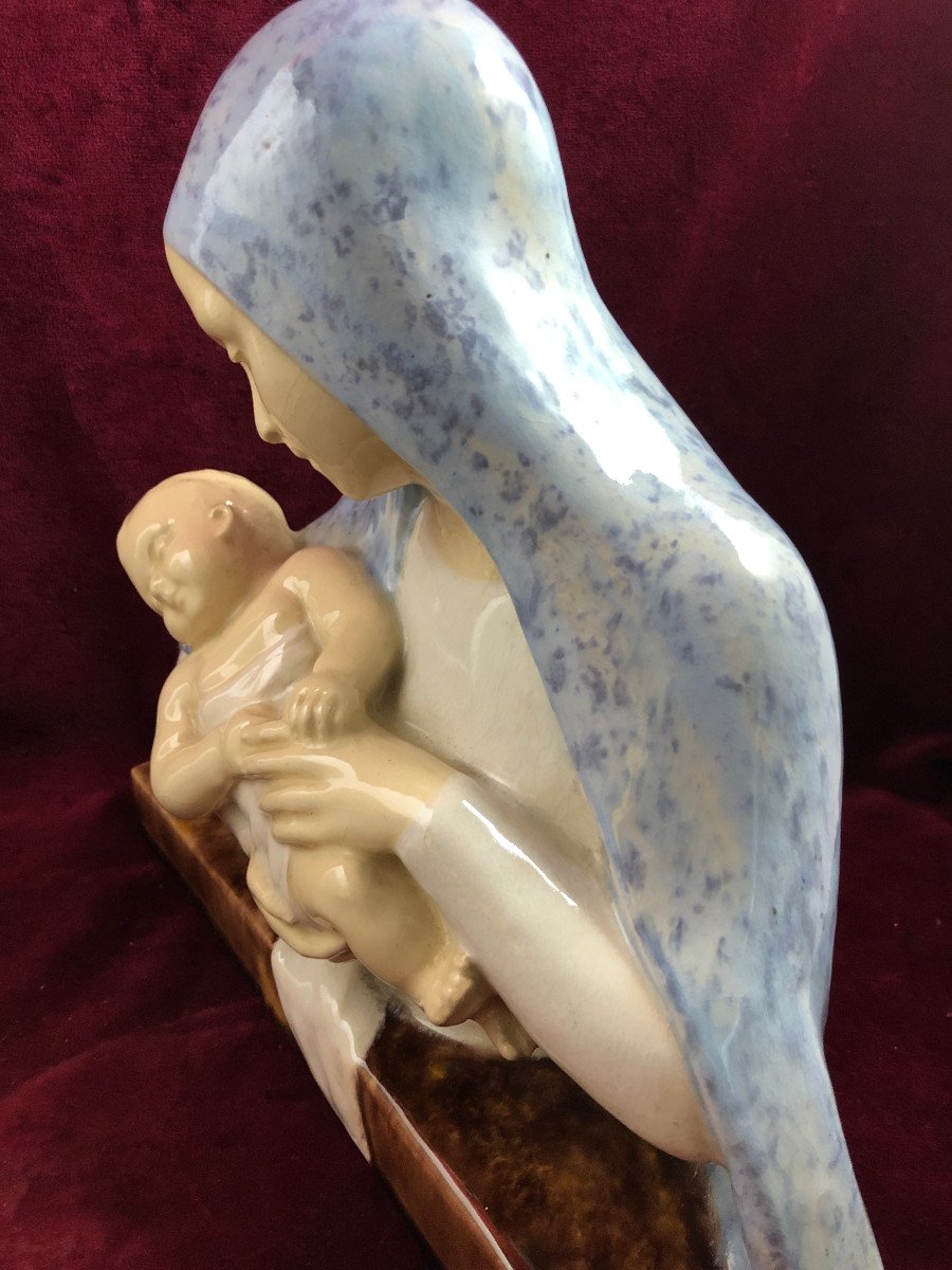 Vierge A L Enfant Faience -photo-4