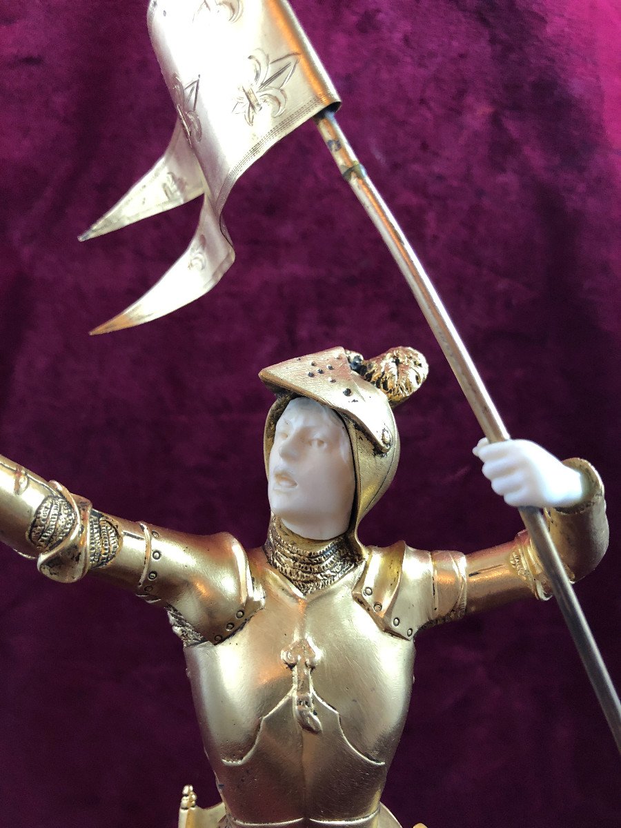 Jeanne D Arc Bronze Dore Chriselephantin-photo-2