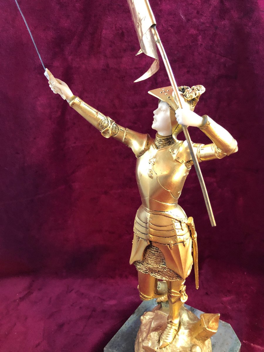 Jeanne D Arc Bronze Dore Chriselephantin-photo-3