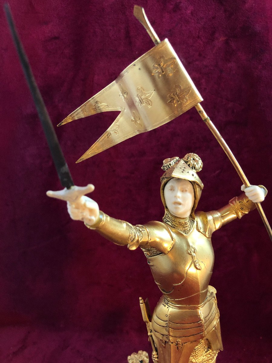 Jeanne D Arc Bronze Dore Chriselephantin-photo-4