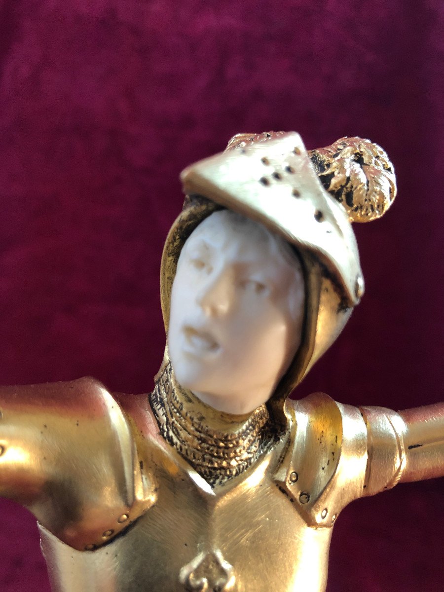 Jeanne D Arc Bronze Dore Chriselephantin-photo-5