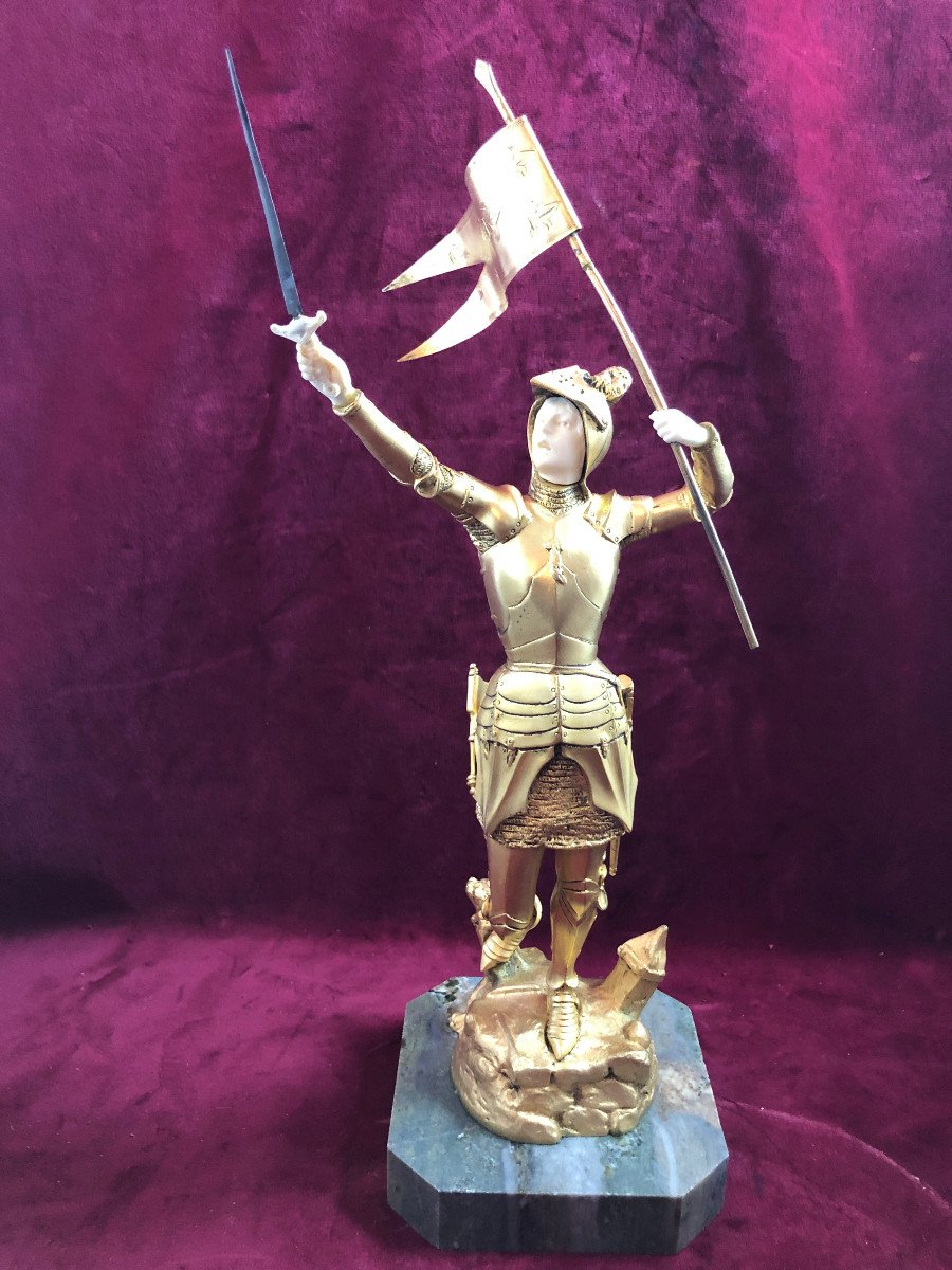 Jeanne D Arc Bronze Dore Chriselephantin