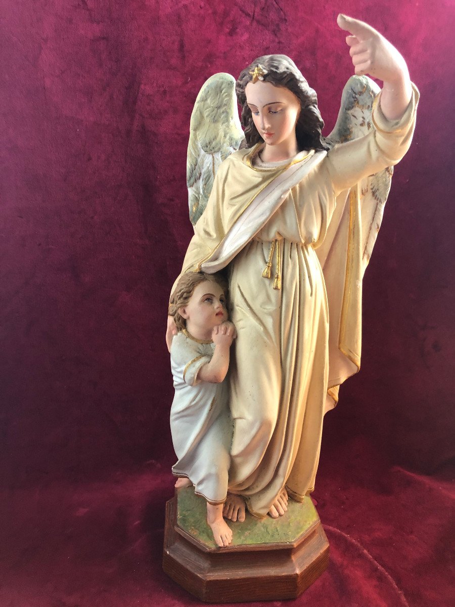 Proantic: Ange Gardien Et Enfant Statue