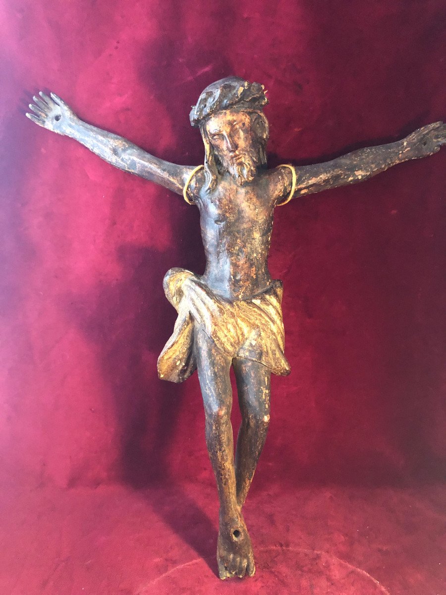 Christ In Polychrome Carved Wood And Gilded