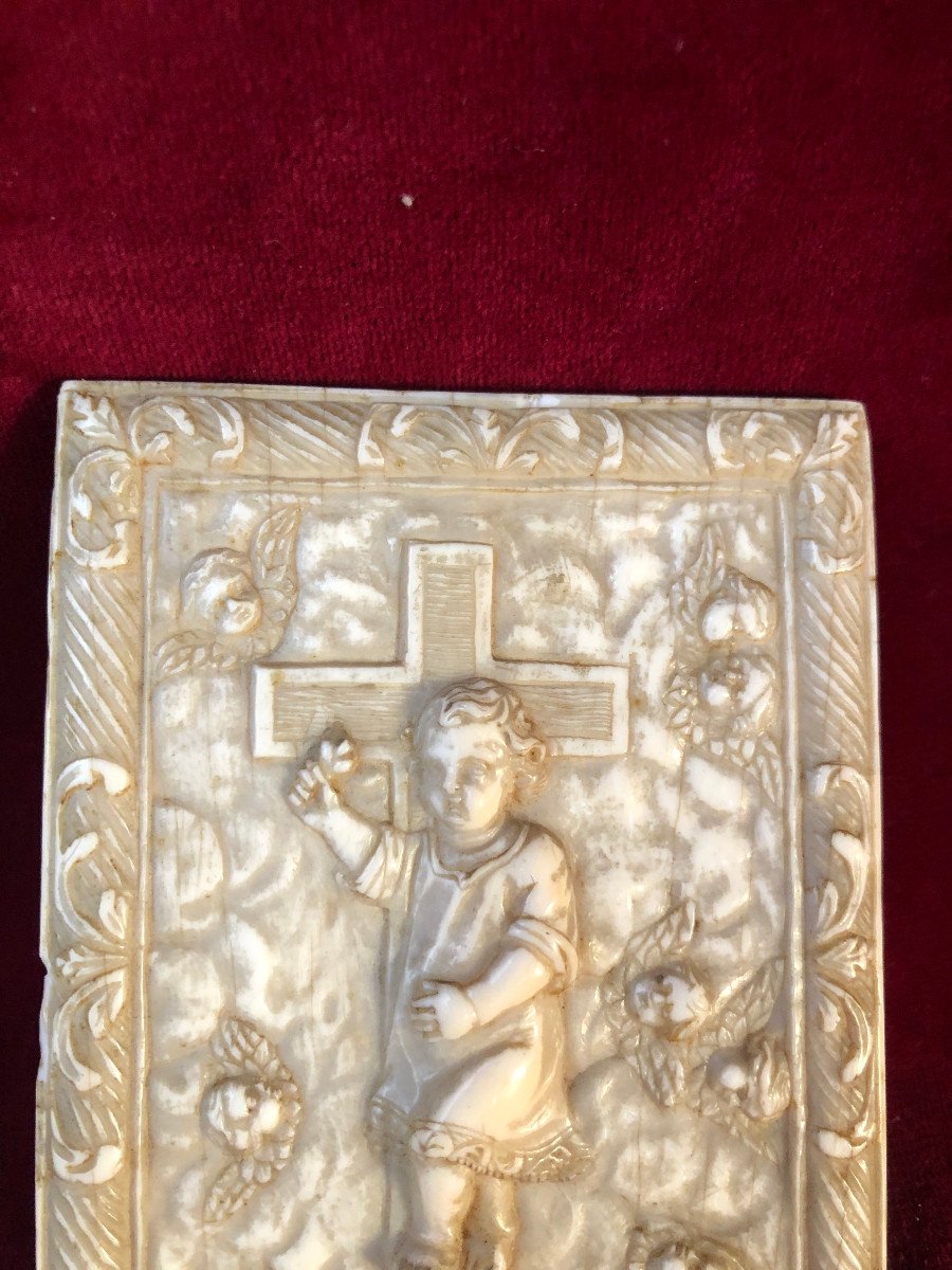 Plaque Sculptee Ivoire Croix Et Jesus-photo-2