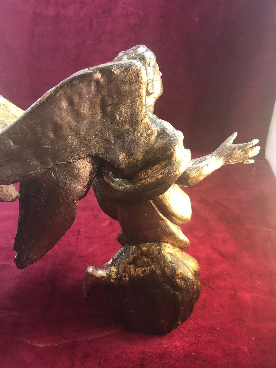 Paire D Anges En Bois Sculpte Agenouilles -photo-1