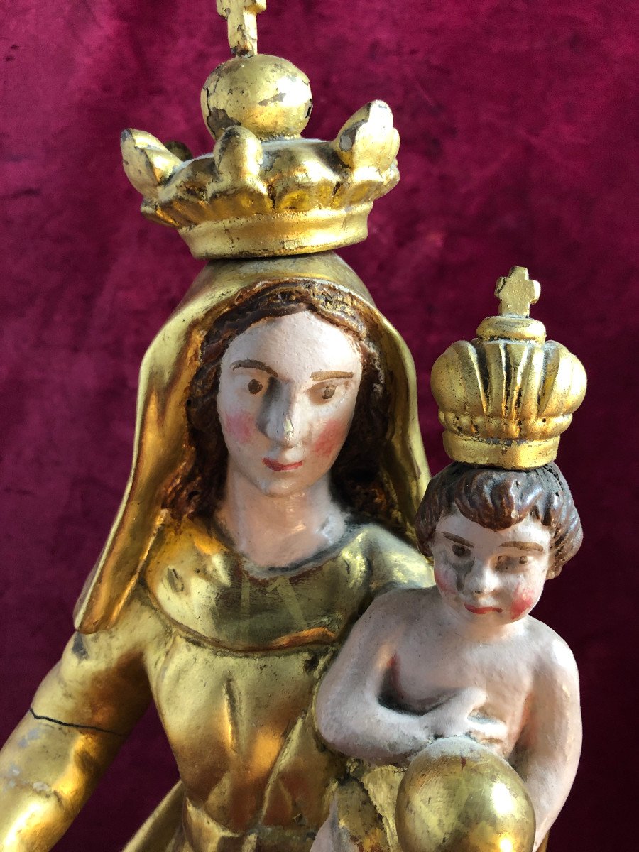 Vierge A L Enfant Bois Dore Et Polychrome -photo-3