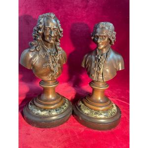 Bustes De Voltaire Et Rousseau Bronze