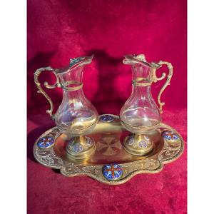 Cruets And Their Gilt Brass And Enamels Tray