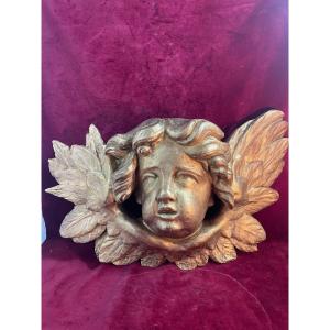 Large Carved And Gilded Wood Angel Head