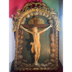 Crucifix In Old Frame From The 17th Century