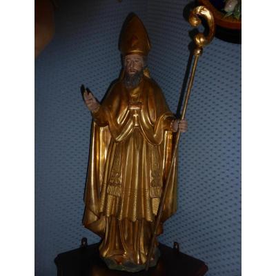 Statuette D Eveque Bois Dore