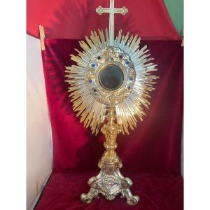 OSTENSOIR COMPLET BRONZE DORE ET ARGENTE