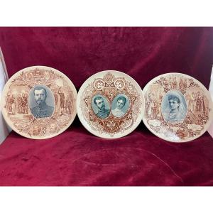 Three Sarreguemines Plates Tsar And Tsarina Nicholas Ii