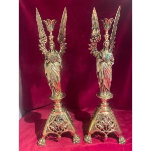 Pair Of Gilt Bronze Angel Candlesticks