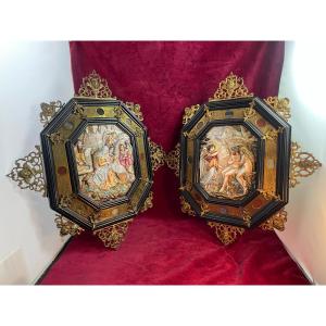 Capodimonte Pair Of Nativity Paintings Adam And Eve Renaissance Frames