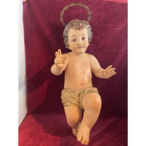 Nativity Scene Jesus, Plaster, Patina, Glass Eyes