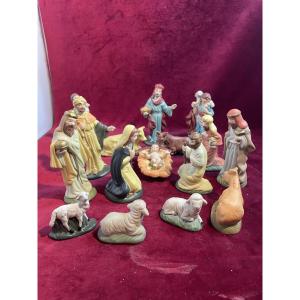 Complete Painted Porcelain Nativity Scene
