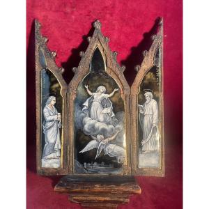 Limoges Assomption Triptych In Enamel