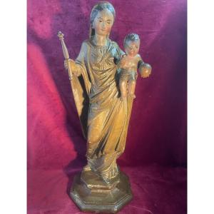 VIERGE A L ENFANT EN BOIS POLYCHROME