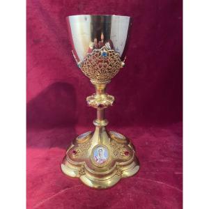 CALICE COUPE ARGENT VERMEIL EMAUX 