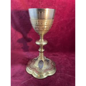 CALICE COUPE ARGENT PIED LAITON DORE