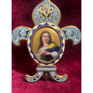 Bedside Oratory With Champlevé Enamel And Painted Porcelain