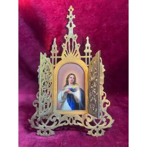 Triptych Bedside Shrine, Painted Porcelain