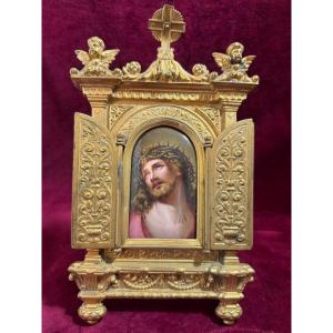 Gilded Bronze Triptych "ecce Homo"