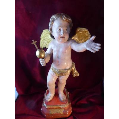 Angelot  Bois Polychrome 18 Eme Siecle