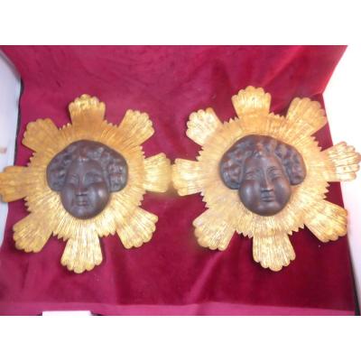 Angels Heads In Medaillon Pair