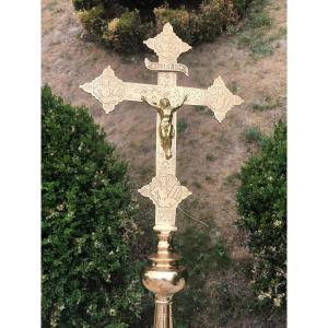 Croix De Procession Bronze Dore 