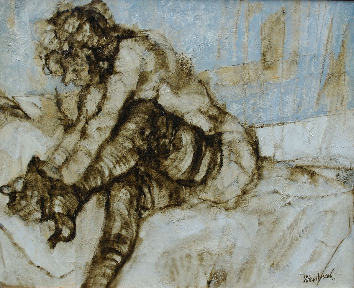 Claude Weisbuch (1927-2014) -  Femme mettant ses bas