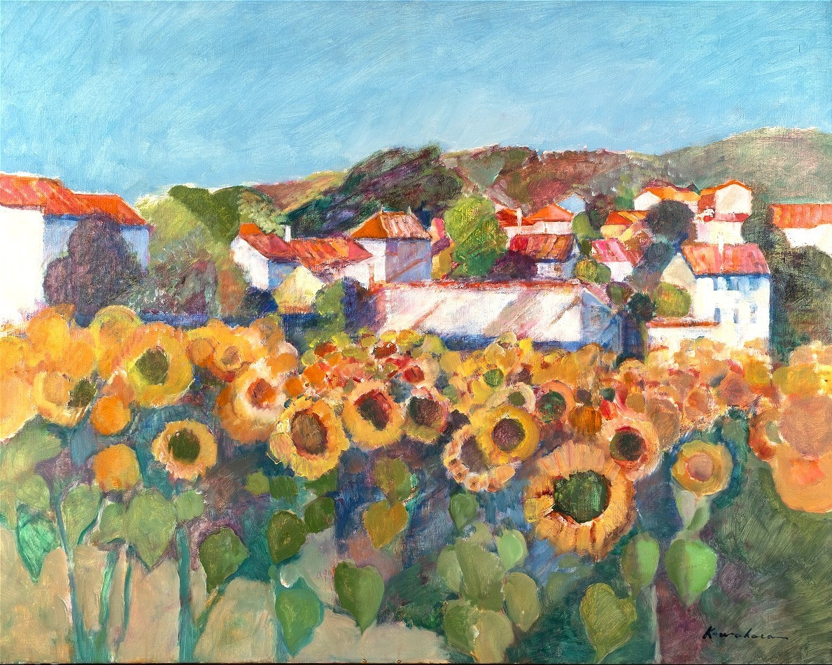 Masaaki Kuwahara (1927-?) - Village aux tournesols