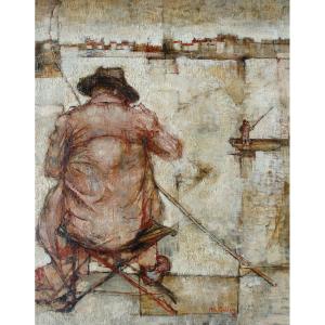 Michel de Gallard ( 1921-2007) - Pêcheur en Bord de Marne